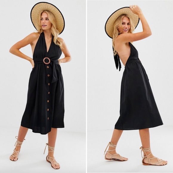 asos black linen dress